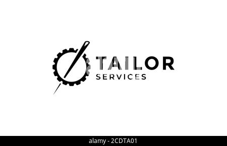 Nadel oder Stift Schneider und Getriebe Logo Design Stock Vektor