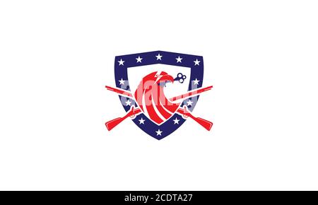 Eagle Kopf mit Schild und Pistole Star Logo Design Stock Vektor