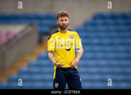 Oxford, Großbritannien. August 2020. Matty Taylor von Oxford United während der 2020/21 hinter verschlossenen Türen Vorsaison Freundschaftsspiel zwischen Oxford United und Queens Park Rangers im Kassam Stadium, Oxford, England am 29. August 2020. Foto von Andy Rowland. Kredit: Prime Media Images/Alamy Live Nachrichten Stockfoto