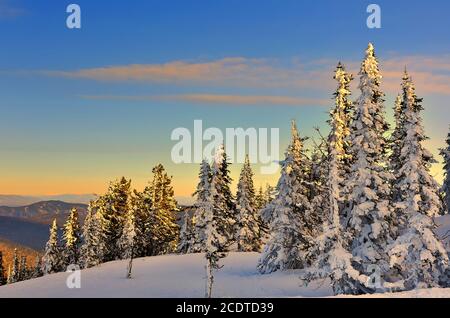 Winter Berglandschaft in den sanften Farben der untergehenden Sonne Stockfoto