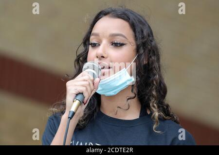 29. August 2020, London, Ontario, Kanada. Black Lives Matter protestieren im Victoria Park. Keira Roberts im Victoira Park. Luke Durda/Alamy Stockfoto