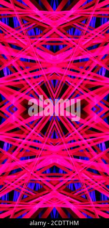 3D-Illustration geometrisches Muster Kaleidoskop in einer hellen, neon-rosa Farbe für abstrakte oder futuristische Hintergründe. Stockfoto
