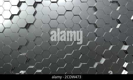 Silber Sechseck Wabenbewegung Hintergrund. Graue abstrakte Kunst und geometrisches Konzept. Rendering von 3D-Illustrationen Stockfoto