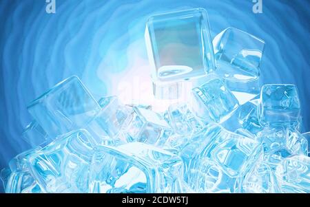 Eiswürfel isoliert auf blauem Hintergrund 3d Illustration Stockfoto