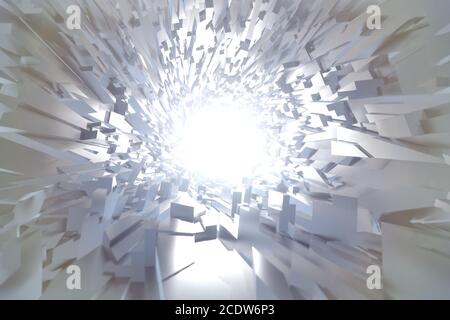 Abstrakt architektonischen Tunnel Licht unregelmäßige Dreieck futuristischen Hintergrund aus Silber oder Platin. Erfolgskonzept 3d-Abb. Stockfoto