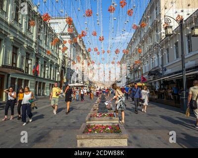 Moskau, Russland - 9. September. 2018. Kamergersky Lane dekoriert für City Day Stockfoto