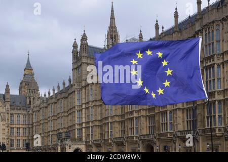 Anti-Brexit-Demonstranten vor dem Parlament protestieren gegen die heutige Ankündigung von Artikel 50, dem offiziellen Beginn des zweijährigen Prozesses für Großbritannien, die Europäische Union zu verlassen. Houses of Parliament, London, Großbritannien. März 2017, 29 Stockfoto