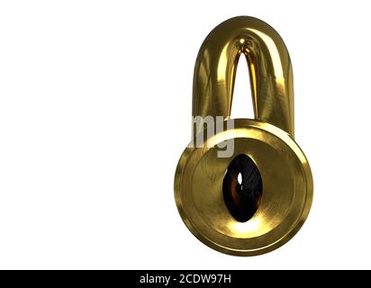 Abstraktes Schloss mit schwarzem Auge auf weißem Hintergrund 3d-Illustration Stockfoto