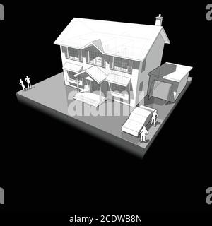 Diagramm eines klassischen kolonialen Einfamilienhauses Stock Vektor