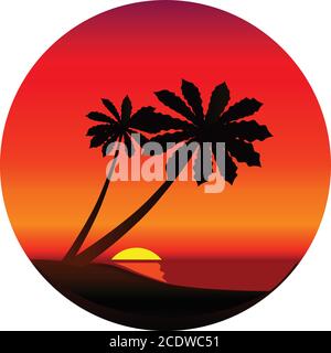 Silhouette einer Palme bei Sonnenuntergang Stock Vektor