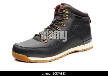 Nahaufnahme eines modernen schwarzen Mann Boot isoliert Stockfoto