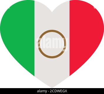 Herz mit mexikanischem Flag-Design auf weißem Hintergrund, flacher Stil, Vektorgrafik Stock Vektor