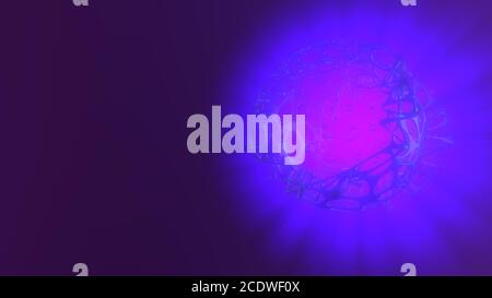 Abstraktes 3d-Rendering-Konzept der High-Poly-Kugel mit chaotischen Mesh-Gitter zellulären mulekularen Struktur. Sci-Fi-Hintergrund mit po Stockfoto