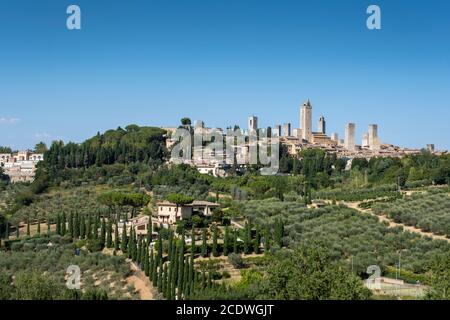 Die mittelalterliche Skyline von San Gimignano. Siena, Italien. Stockfoto