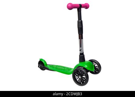 Kinderroller isoliert auf weiß mit Clipping Pfad. Das Kind Roller isoliert auf weißem Hintergrund. Stockfoto