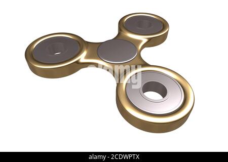 Bunte goldene Stahl Metall Fidget Finger Spinner Stress, Angst Relief Spielzeug 3d Illustration Stockfoto