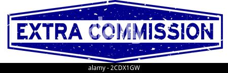 Grunge blau extra kommission Wort Sechseck Gummi Dichtung Stempel auf Weißer Hintergrund Stock Vektor