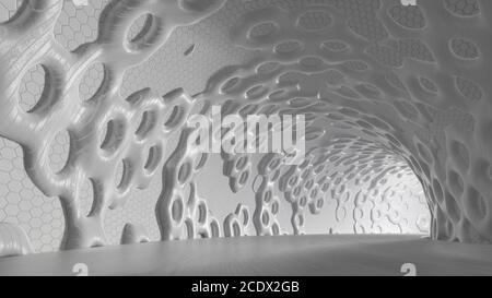 Abstrakte moderne futuristischen und organische Architektur in Form von runden Tunnel mit hellen Hintergrund. 3D-Render Abbildung Stockfoto