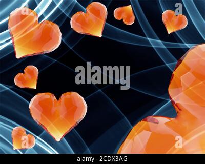 Roten Edelstein Herzen isoliert auf dunklem Hintergrund. Geometrische zerknitterten dreieckigen low-Poly Style Grafik 3d Render-Illustration. Raster-p Stockfoto