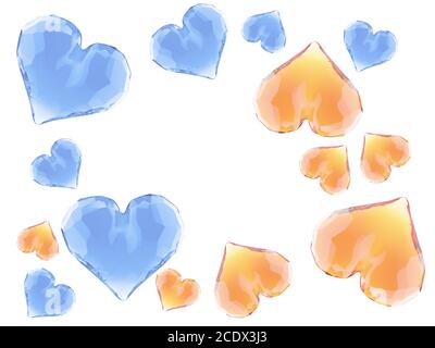 Rote und blude Edelsteinherzen isoliert auf weißem Hintergrund. Geometrische rumpled dreieckigen low-Poly-Stil Grafik 3d Rendering illustratio Stockfoto