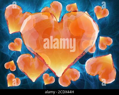 Roten Edelstein Herzen isoliert auf dunklem Hintergrund. Geometrische zerknitterten dreieckigen low-Poly Style Grafik 3d Render-Illustration. Raster-p Stockfoto