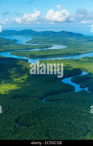 Luftaufnahme von Delta Sierpe River Terraba, Corcovado Nationalpark, Osa Halbinsel, Puntarenas Provinz, Costa Rica, Mittelamerika, Amerika Stockfoto