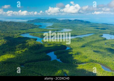 Luftaufnahme von Delta Sierpe River Terraba, Corcovado Nationalpark, Osa Halbinsel, Puntarenas Provinz, Costa Rica, Mittelamerika, Amerika Stockfoto