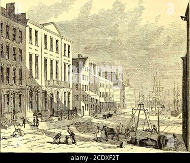 . Handbuch des Unternehmens der Stadt New York, für die Jahre .. . ALTES KAFFEEHAUS UND KAFFEEHAUS SLIP. Das Tontine Coffee-House, an der nordwestlichen Ecke der Wall und Water Streets, wurde um das Jahr 1792 durch eine Associa-tion von Kaufleuten begonnen, und endete 1594, zu einem Preis von etwa 504 43,000 Dollar, seine ]) i-ofessed Objekt, um einen bequemen Ort der Begegnung für die Händler bieten. Es wurde an der nordwestlichen Ecke der Mauer und Wasser Straßen errichtet, und wurde in Betracht gezogen. TONTINE KAFFEEHAUS. Sein Tag ist ein verdienstbares Stück Architektur. Das Eigentum wurde auf der Tontine gegründet Stockfoto