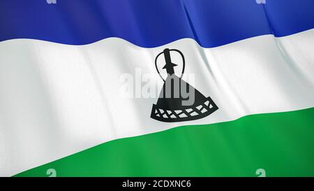 Die winkende Flagge von Lesotho. Hochwertige 3D-Illustration. Perfekt für Nachrichten, Reportagen, Events. Stockfoto