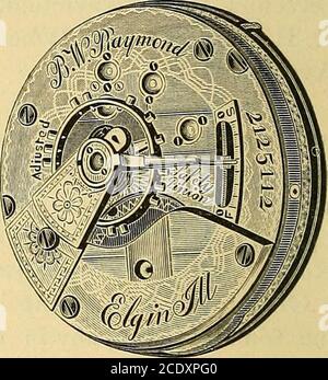 . Die Uhrenfabriken Amerikas, Vergangenheit und Gegenwart. Eine komplette Geschichte der Uhrmacherkunst in Amerika, von 1809 bis 1888.. Auf einer Sondersitzung der Aktionäre des Unternehmens, die am 12. Mai 1874 in Chicago stattfand, wurde beschlossen, den Namen des Unternehmens in die Elgin National WatchCompany zu ändern. Dies wurde gedacht, um ratsam zu sein, weil die von der Firma hergestellten Produkte wurden vniiversallyknown as and called Elgin Watches. Im März 1875 begann das Unternehmen, seine eigenen Hauptfedern zu machen, die vor dieser Zeit wieder gekauft worden waren Stockfoto