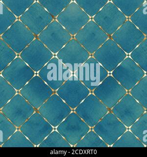 Aquarell abstrakt geometrische Streifen Karo Nahtloses Muster mit Gold Glitter Linie Kontur. Aquarell von Hand gezeichnet hell bunt gestreiften Textur Bac Stockfoto