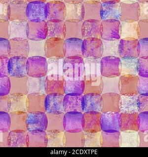 Nahtlose geometrische Muster mit bunten Aquarell abstrakte überlappende Formen karierten Hintergrund. Aquarell handgezeichnet hell lila orange chec Stockfoto