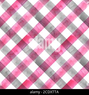 Aquarell diagonalen Streifen karierten nahtlose Textur. Bunte grau und rosa Streifen Hintergrund. Aquarell von Hand gezeichnetes Streifenmuster. Drucken für Tuch Stockfoto