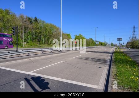 East Lancs Road, A580, während der Sperre Stockfoto