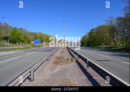 East Lancs Road, A580, während der Sperre Stockfoto