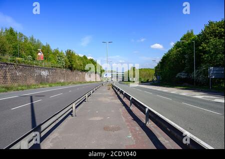 East Lancs Road, A580, während der Sperre Stockfoto