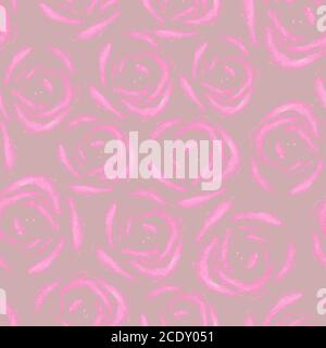 Nahtloses Blumenmuster. Floraler Hintergrund mit rosa Rosen. Handbemalte Blumen Textur. Druck für Textil, Stoff, Tapete, Geschenkpapier. Stockfoto