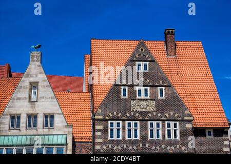 Historische Giebelhäuser auf dem Marktplatz von Bremen, Deutschland Stockfoto