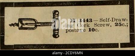 . Stanley Mills & Co. ... Katalog-Nr. 045. H 3440-Korkschraube aus Metall, 10c; Porto. 5c.H 3441 – verbesserte Metall-Korkschraube, 12c.. Stockfoto