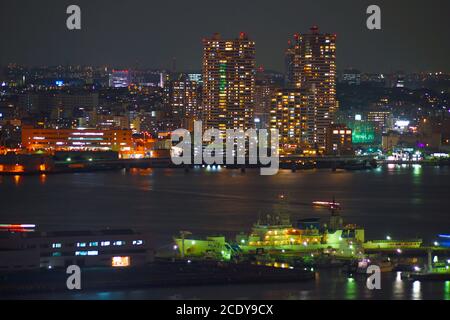 Kanagawa Präfektur, Yokohama Minato Mirai von Nachtansicht Stockfoto