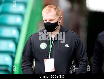 Celtic-Manager Neil Lennon kommt zum schottischen Premiership-Spiel im Ibrox Stadium in Glasgow an. Stockfoto