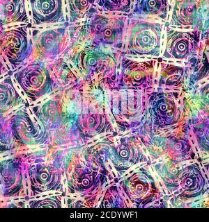 Blurry Regenbogen Glitch künstlerische Collage Textur Hintergrund. Unregelmäßige Blutung Aquarell Krawatte Farbstoff nahtlose Muster. Ombre verzerrte Boho Batik überall Stockfoto