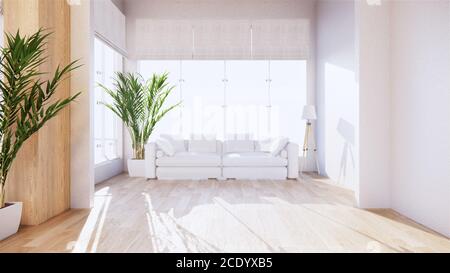 Vintage Sofa Holz japan Design, auf Zimmer innen Holzboden .3D-Rendering Stockfoto