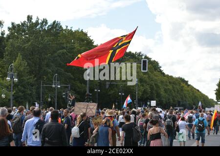 Berlin, Deutschland. August 2020. Berlin, Deutschland 29. August 2020: Anti-Corona-Demo - Berlin - 29. August 2020 Berlin, Demonstration für Corona, laterales Denken 711, Nutzung weltweit Quelle: dpa/Alamy Live News Stockfoto