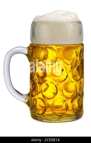 Große traditionelle Glas bayerischen Bier auf dem Oktoberfest in München. Stockfoto