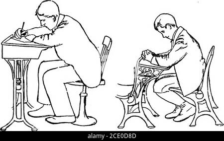 . Dynamische Faktoren in der Bildung . Abb. 22. Abb. 23. Abb. 22. - ein sehr häufiger Fehler in der Schulmöbel, ein zu hoher Sitz illustrieren. Das Kind kann die Gliedmaßen nicht auf dem Boden ruhen und lehnt sich zur Unterstützung auf den Schreibtisch. - Barry.Feige. 23. – Veranschaulichung eines zu kleinen Abstands zwischen Sitz und Schreibtisch, was Druck auf Brust und Bauch verursacht. Barry... Abb. 24. Abb. 25. Abb. 24. - zu großen Raum zwischen dem Sitz und Schreibtisch illustrieren, die Pupille zu stark zu bücken, um die Schultern zu runden. - Barry.Feige. 25. - Illustration eines Schreibtisches und Stuhl zu klein für Schüler Größe, was Krämpfe der niedrigen Stockfoto