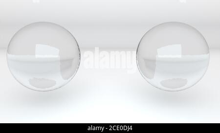 3D-Rendering abstrakter Hintergrund. Computergenerierte zwei Glasmetaballs verschmelzen zu einem Stockfoto