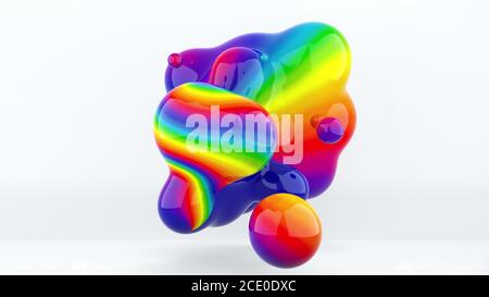 Abstrakte geometrische Kunst mit schwebenden flüssigen Blobs, computergeneriert. 3d-Rendering-Farbmetaballen Stockfoto
