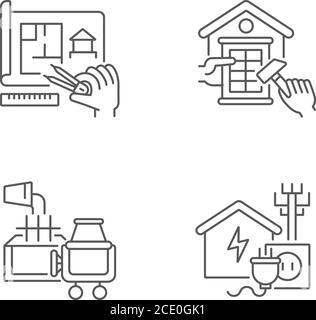 Haus Fundament lineare Symbole gesetzt Stock Vektor