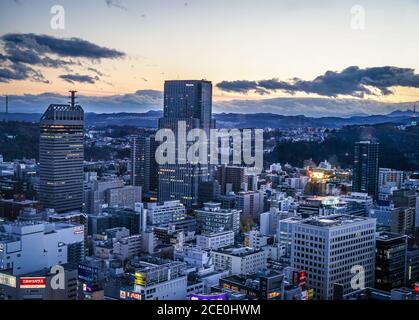 Straßen der Präfektur Miyagi und Sendai (Vom Observatorium der AER) Stockfoto